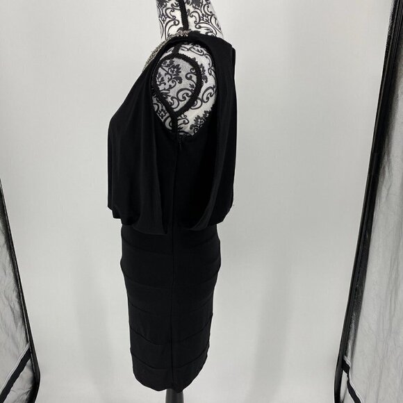 EUC Cachet Beaded Neck Keyhole Back Drop Waist Black Dress. Formal, Prom. Size S - Picture 6 of 10